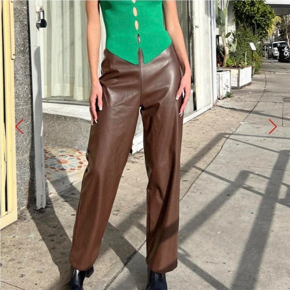 Lisa Says Gah Pants - Lisa Says Gah Luisa Brown Faux Leather Pants High Rise Straight Leg XS/S